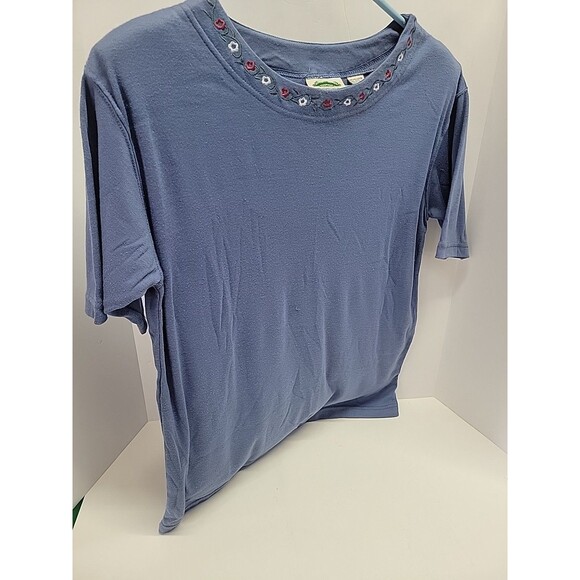 Vtg Separate Issue Women's Blue Embroidered Short Sleeve Shirt Top Size L - Picture 12 of 12